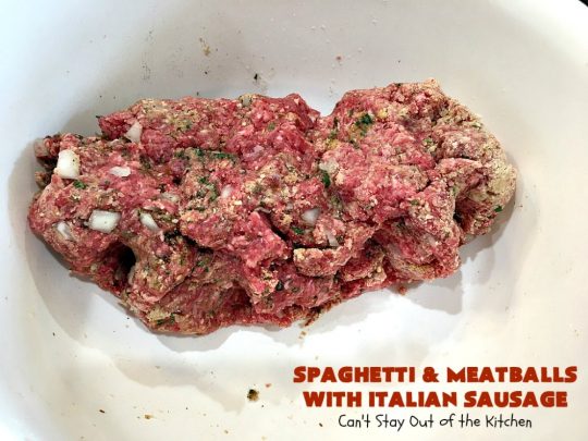 Spaghetti and Meatballs With Italian Sausage | Can't Stay Out of the Kitchen | amazing comfort food #recipe with both #beef #meatballs and #ItalianSausage. Hearty, filling & satisfying. #pork #GroundBeef #spaghetti #SpaghettiAndMeatballs #Italian #SpaghettiAndMeatballsWithItalianSausage