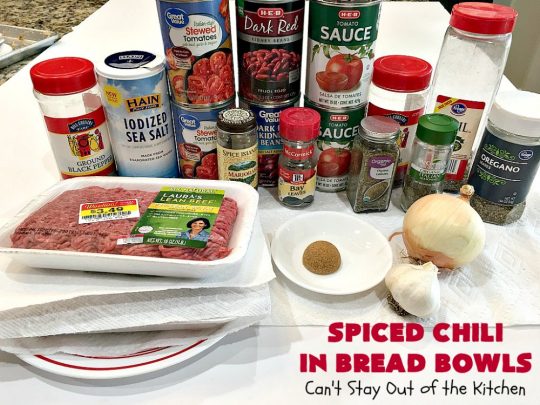 Spiced Chili in Bread Bowls | Can't Stay Out of the Kitchen | this fantastic #chili #recipe is so easy since it's made in the #SlowCooker. You can serve it in #BreadBowls or not. Great for #tailgating parties & cold, winter nights when comfort food is on the menu. #TexMex #CheddarCheese #KidneyBeans #GroundBeef #SpicedChiliInBreadBowls #CincoDeMayo