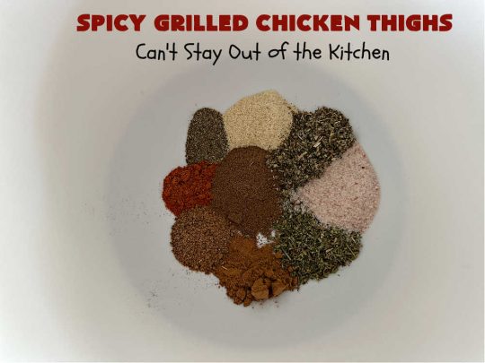 Spicy Grilled Chicken Thighs | Can't Stay Out of the Kitchen | this easy #GrilledChicken #recipe is marinated overnight & then grilled the next day. The #marinade is easy to whip up & #GlutenFree. Great #chicken #entree for grilling out with friends or any #BackyardBBQ. #SpicyGrilledChicken #SpicyGrilledChickenThighs