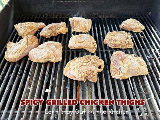 Spicy Grilled Chicken Thighs | Can't Stay Out of the Kitchen | this easy #GrilledChicken #recipe is marinated overnight & then grilled the next day. The #marinade is easy to whip up & #GlutenFree. Great #chicken #entree for grilling out with friends or any #BackyardBBQ. #SpicyGrilledChicken #SpicyGrilledChickenThighs