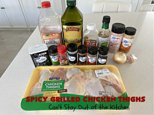 Spicy Grilled Chicken Thighs | Can't Stay Out of the Kitchen | this easy #GrilledChicken #recipe is marinated overnight & then grilled the next day. The #marinade is easy to whip up & #GlutenFree. Great #chicken #entree for grilling out with friends or any #BackyardBBQ. #SpicyGrilledChicken #SpicyGrilledChickenThighs