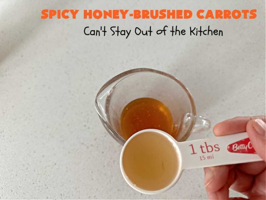 Spicy Honey-Brushed Carrots | Can't Stay Out of the Kitchen | this delicious way to serve #carrots is absolutely mouthwatering & irresistible. The #vegetable is seasoned well with spices and baked. Then a #honey and #AppleCiderVinegar mixture is brushed on top and baked again. Amazing #SideDish for weeknight, company or #holiday dinners. #GlutenFree #vegan #healthy #SpicyHoneyBrushedCarrots