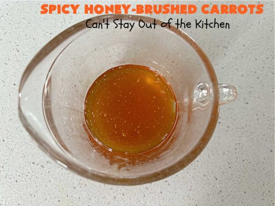 Spicy Honey-Brushed Carrots | Can't Stay Out of the Kitchen | this delicious way to serve #carrots is absolutely mouthwatering & irresistible. The #vegetable is seasoned well with spices and baked. Then a #honey and #AppleCiderVinegar mixture is brushed on top and baked again. Amazing #SideDish for weeknight, company or #holiday dinners. #GlutenFree #vegan #healthy #SpicyHoneyBrushedCarrots