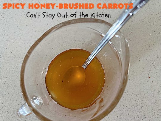 Spicy Honey-Brushed Carrots | Can't Stay Out of the Kitchen | this delicious way to serve #carrots is absolutely mouthwatering & irresistible. The #vegetable is seasoned well with spices and baked. Then a #honey and #AppleCiderVinegar mixture is brushed on top and baked again. Amazing #SideDish for weeknight, company or #holiday dinners. #GlutenFree #vegan #healthy #SpicyHoneyBrushedCarrots