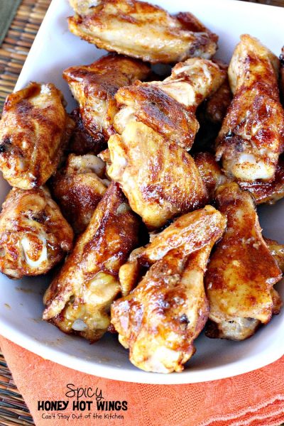 Spicy Honey Hot Wings | Can't Stay Out of the Kitchen | fabulous #chickenwings #appetizer that's wonderful for #SuperBowl or #tailgating parties. #chicken #glutenfree