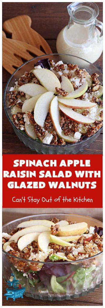 Spinach Apple Raisin Salad with Glazed Walnuts | Can't Stay Out of the Kitchen