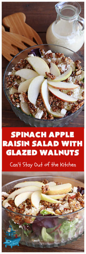 Spinach Apple Raisin Salad with Glazed Walnuts | Can't Stay Out of the Kitchen