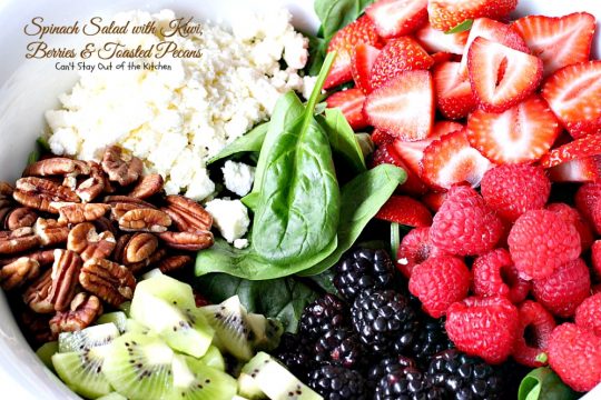 Spinach Salad with Kiwi, Berries and Toasted Pecans – Can't Stay Out of ...