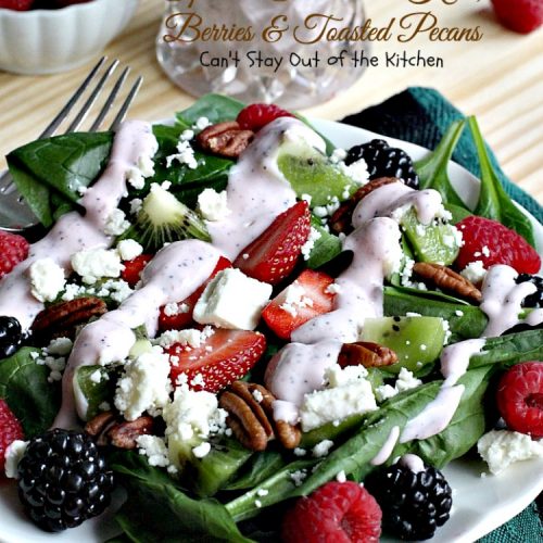 Spinach Salad with Kiwi, Berries & Toasted Pecans | Can't Stay Out of the Kitchen