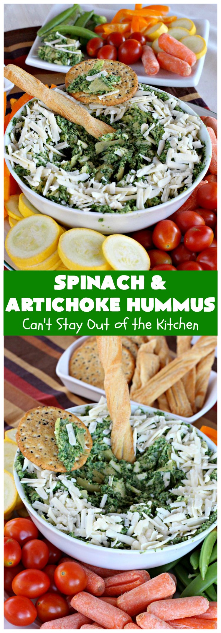 Spinach and Artichoke Hummus | Can't Stay Out of the Kitchen