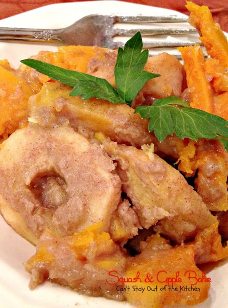 Squash and Apple Bake | Can't Stay Out of the Kitchen | this #apple and #butternutsquash #casserole is drizzled with a cinnamon-brown sugar glaze and is a wonderful choice as a #holiday #sidedish or for company.