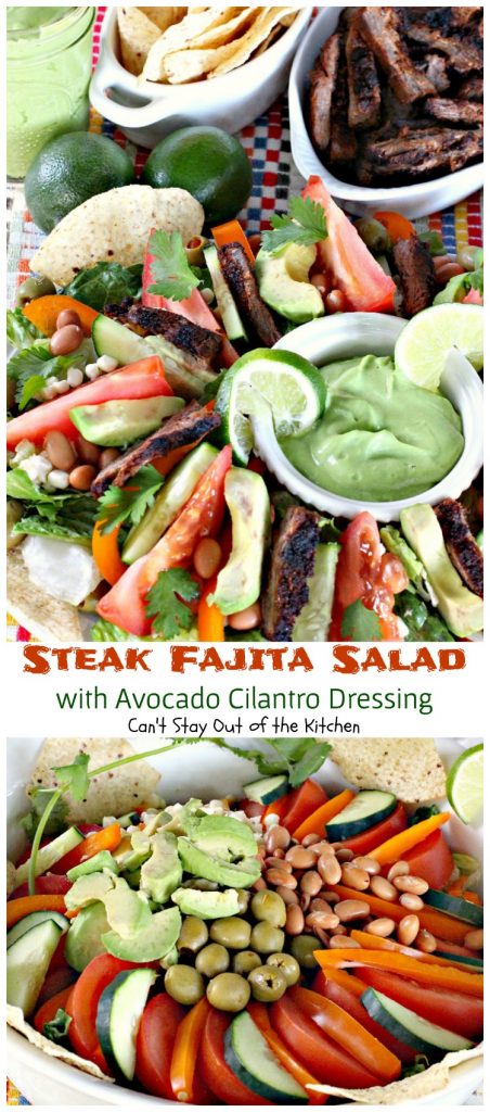 Steak Fajita Salad with Avocado Cilantro Dressing | Can't Stay Out of the Kitchen