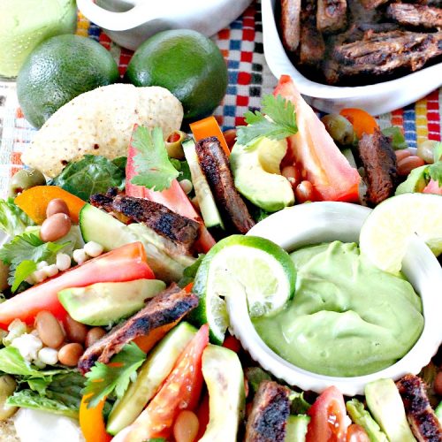 Steak Fajita Salad with Avocado Cilantro Dressing | Can't Stay Out of the Kitchen