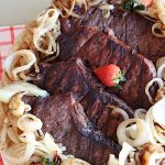 Steaks with Peppery Onions | Can't Stay Out of the Kitchen | this fantastic #GrilledSteak #recipe is so irresistible & mouthwatering. Delicious juicy #steaks are topped with sautéed #onions & are so sumptuous you may go back for seconds of the #SauteedOnions! Quick & easy meals for week-night dinners. #GlutenFree #steak #beef #SteaksWithPepperyOnions
