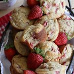 Strawberry Banana Muffins | Can't Stay Out of the Kitchen | These fantastic #strawberry #muffins include #applesauce & #bananas to keep them moist & #strawberries to provide pop in flavor & texture. Every bite will knock your socks off! Add a cup of #coffee & you're good to go! Also great for a company or #holiday #breakfast #menu. #StrawberryMuffins #StrawberryBananaMuffins
