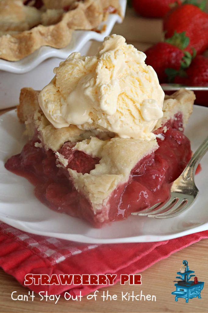 Strawberry Pie | Can't Stay Out of the Kitchen | This old-fashioned #vintage #recipe for #StrawberryFruitPie can't be beat! It uses a #HomemadePieCrust so the #PieCrust is flaky & delicious. If you enjoy #strawberries, you'll love this fantastic #StrawberryDessert. #pie #fruit #StrawberryPieStrawberry Pie | Can't Stay Out of the Kitchen | This old-fashioned #vintage #recipe for #StrawberryFruitPie can't be beat! It uses a #HomemadePieCrust so the #PieCrust is flaky & delicious. If you enjoy #strawberries, you'll love this fantastic #StrawberryDessert. #pie #fruit #StrawberryPie