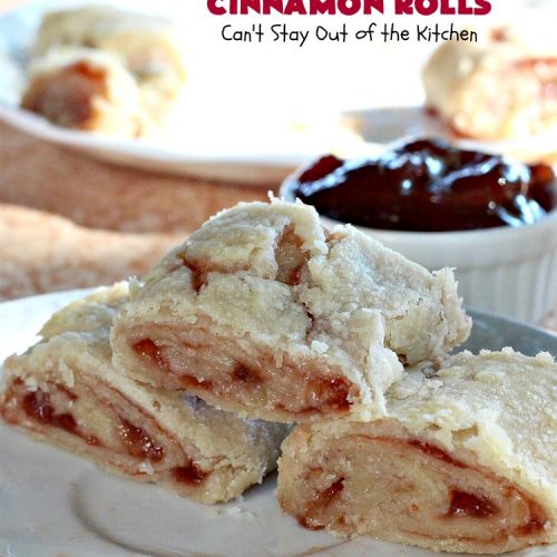 Strawberry Pie Crust Cinnamon Rolls | Can't Stay Out of the Kitchen | My mom used to treat us with these #CinnamonRolls when we got home from school. We still love these awesome treats. Great for weekend, company or #holiday #breakfasts or for snacks. #HolidayBreakfast #Strawberry #PieCrustCinnamonRolls #cinnamon #StrawberryPieCrustCinnamonRolls #FavoriteCinnamonRolls