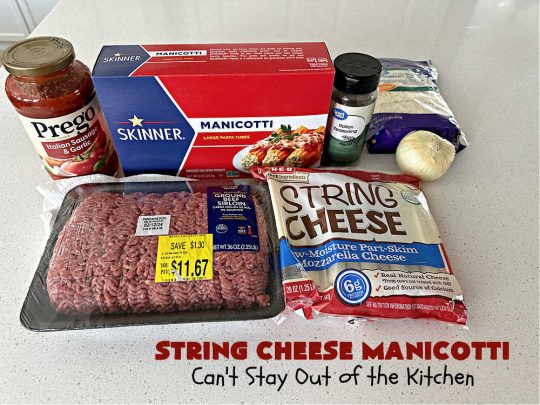 String Cheese Manicotti | Can't Stay Out of the Kitchen | this is a simple & easy 6-ingredient #recipe for #manicotti. The #ManicottiShells are stuffed with #StringCheese & layered with a meat sauce & #MozzarellaCheese. This kid-friendly meal is fun & delicious! #pasta #GroundBeef #ItalianSausage #StringCheeseManicotti