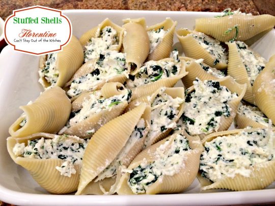 Stuffed Shells Florentine | Can't Stay Out of the Kitchen | these amazing #pasta shells are stuffed with #spinach, #ricotta and #parmesan #cheeses and covered with #Italian #spaghettisauce. #MeatlessMondays