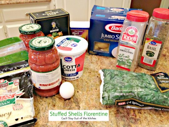 Stuffed Shells Florentine | Can't Stay Out of the Kitchen | these fabulous #stuffedshells are filled with #spinach, #ricotta and #parmesan, covered with marinara sauce and topped with more cheese. Totally delightful. #pasta