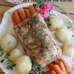 Sunday Pork Loin Roast | Can't Stay Out of the Kitchen | this amazing #PorkLoinRoast #dinner is a completely #OneDishMeal since it includes #carrots, #potatoes & #gravy! Terrific for family or company dinners & the leftovers reheat well too. The #herb-rubbed #PorkLoin flavors the #gravy & #vegetables wonderfully. #SundayPorkLoinRoast