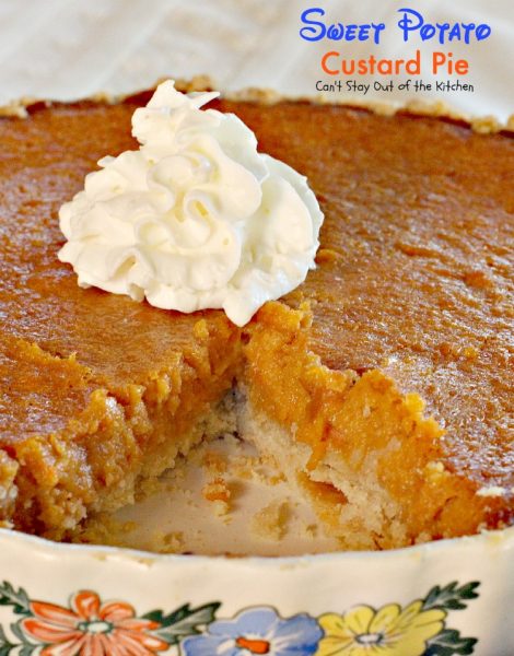 Sweet Potato Custard Pie | Can't Stay Out of the Kitchen | this #pie is to die for! It is so spectacular you will never want to make #sweetpotatopie any other way! This one has #marshmallowcreme and #almond extract. Make this instead of #pumpkin pie for #Thanksgiving! #dessert