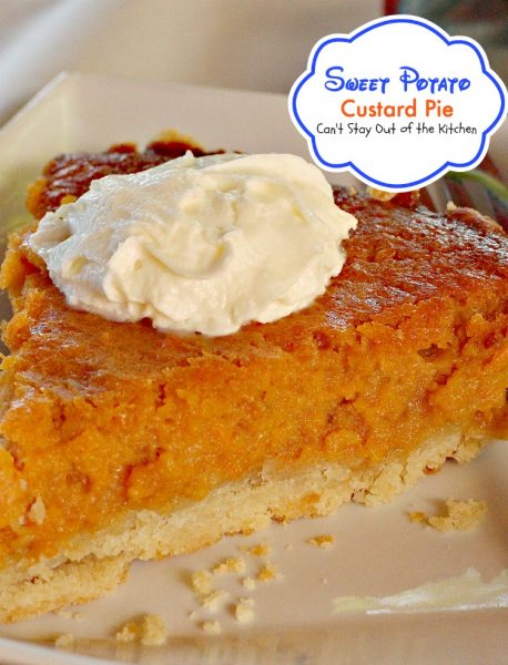 Sweet Potato Custard Pie | Can't Stay Out of the Kitchen | this #pie is to die for! It is so spectacular you will never want to make #sweetpotatopie any other way! This one has #marshmallowcreme and #almond extract. Make this instead of #pumpkin pie for #Thanksgiving! #dessert