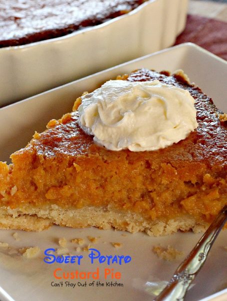 Sweet Potato Custard Pie | Can't Stay Out of the Kitchen | this #pie is to die for! It is so spectacular you will never want to make #sweetpotatopie any other way! This one has #marshmallowcreme and #almond extract. Make this instead of #pumpkin pie for #Thanksgiving! #dessert