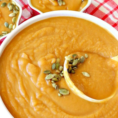 Sweet Potato Soup with Ginger, Leek and Apple | Can't Stay Out of the Kitchen | this delicious #soup is wonderful comfort food & great for cool, winter nights. It's totally satisfying. #apples #sweetpotatoes