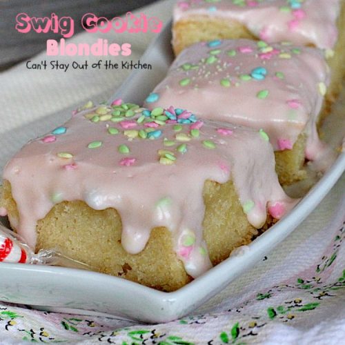 Swig Cookie Blondies | Can't Stay Out of the Kitchen | these blondies are divine! The sour cream icing is spectacular. We loved these #cookies. #dessert