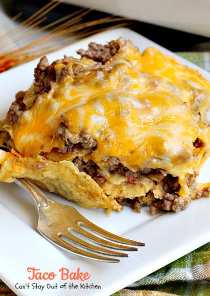 Taco Bake | Can't Stay Out of the Kitchen | this is a super easy 7-ingredient dinner recipe. We love this #casserole. #Tex-Mex #glutenfree