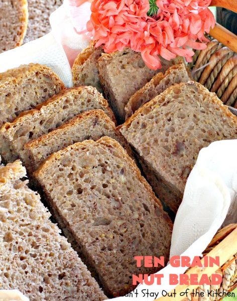 Ten Grain Nut Bread | Can't Stay Out of the Kitchen | this delicious #HomemadeBread is so easy since it's made in the #Breadmaker! It's made with #Pecans & #TenGrainCereal. It has fabulous taste and texture. While this is a great dinner #bread, it's also terrific for #breakfast. #DinnerBread #BreakfastBread #TenGrainNutBread