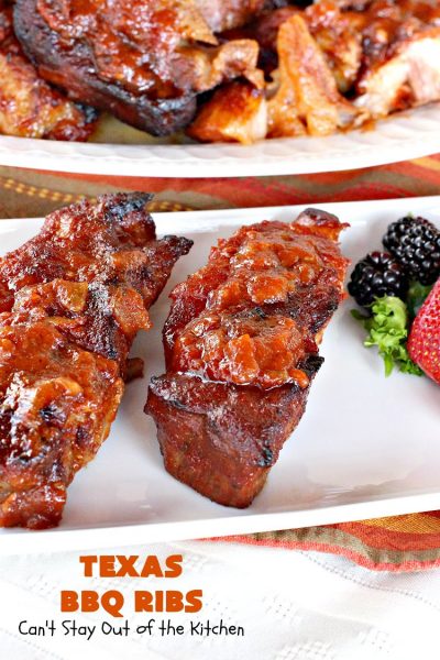 Texas BBQ Ribs | Can't Stay Out of the Kitchen | Mom's #pork #ribs have always been a family favorite. These ribs slow bake in the oven with a fantastic homemade #BBQ sauce. Perfect for company.