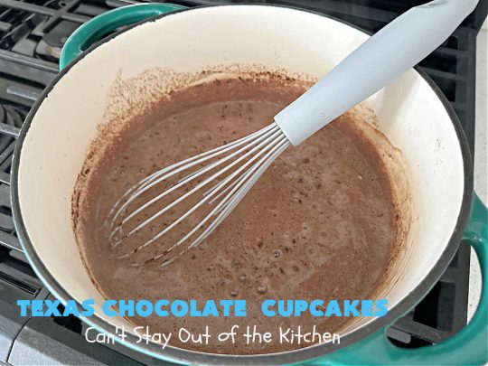 Texas Chocolate Cupcakes | Can't Stay Out of the Kitchen | these sensational #chocolate #cupcakes include homemade #caramel frosting to die for! You'll be drooling over every bite. Marvelous for #birthdays, #picnics, #potlucks #BackyardBarbecues, #tailgating parties or #grilling out with friends. #Texas #ChocolateDessert #ChocolateCupcakes #TexasChocolateCupcakes