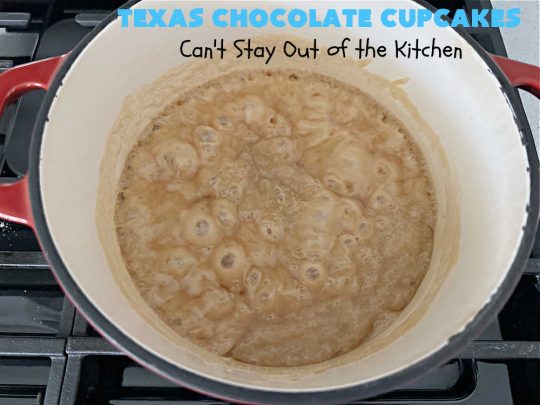 Texas Chocolate Cupcakes | Can't Stay Out of the Kitchen | these sensational #chocolate #cupcakes include homemade #caramel frosting to die for! You'll be drooling over every bite. Marvelous for #birthdays, #picnics, #potlucks #BackyardBarbecues, #tailgating parties or #grilling out with friends. #Texas #ChocolateDessert #ChocolateCupcakes #TexasChocolateCupcakes