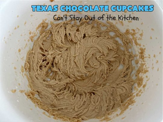 Texas Chocolate Cupcakes | Can't Stay Out of the Kitchen | these sensational #chocolate #cupcakes include homemade #caramel frosting to die for! You'll be drooling over every bite. Marvelous for #birthdays, #picnics, #potlucks #BackyardBarbecues, #tailgating parties or #grilling out with friends. #Texas #ChocolateDessert #ChocolateCupcakes #TexasChocolateCupcakes