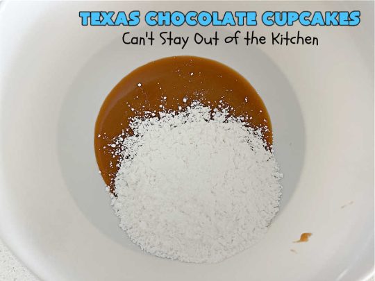 Texas Chocolate Cupcakes | Can't Stay Out of the Kitchen | these sensational #chocolate #cupcakes include homemade #caramel frosting to die for! You'll be drooling over every bite. Marvelous for #birthdays, #picnics, #potlucks #BackyardBarbecues, #tailgating parties or #grilling out with friends. #Texas #ChocolateDessert #ChocolateCupcakes #TexasChocolateCupcakes