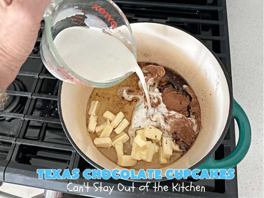 Texas Chocolate Cupcakes | Can't Stay Out of the Kitchen | these sensational #chocolate #cupcakes include homemade #caramel frosting to die for! You'll be drooling over every bite. Marvelous for #birthdays, #picnics, #potlucks #BackyardBarbecues, #tailgating parties or #grilling out with friends. #Texas #ChocolateDessert #ChocolateCupcakes #TexasChocolateCupcakes