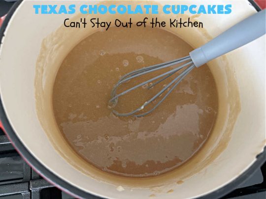Texas Chocolate Cupcakes | Can't Stay Out of the Kitchen | these sensational #chocolate #cupcakes include homemade #caramel frosting to die for! You'll be drooling over every bite. Marvelous for #birthdays, #picnics, #potlucks #BackyardBarbecues, #tailgating parties or #grilling out with friends. #Texas #ChocolateDessert #ChocolateCupcakes #TexasChocolateCupcakes