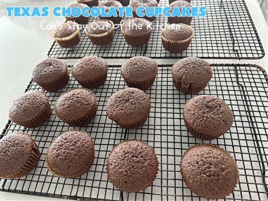 Texas Chocolate Cupcakes | Can't Stay Out of the Kitchen | these sensational #chocolate #cupcakes include homemade #caramel frosting to die for! You'll be drooling over every bite. Marvelous for #birthdays, #picnics, #potlucks #BackyardBarbecues, #tailgating parties or #grilling out with friends. #Texas #ChocolateDessert #ChocolateCupcakes #TexasChocolateCupcakes