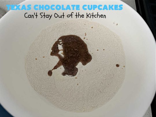 Texas Chocolate Cupcakes | Can't Stay Out of the Kitchen | these sensational #chocolate #cupcakes include homemade #caramel frosting to die for! You'll be drooling over every bite. Marvelous for #birthdays, #picnics, #potlucks #BackyardBarbecues, #tailgating parties or #grilling out with friends. #Texas #ChocolateDessert #ChocolateCupcakes #TexasChocolateCupcakes