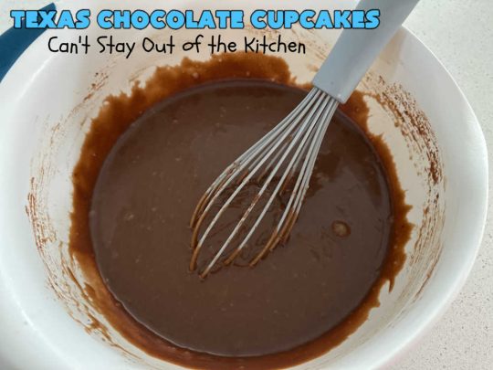 Texas Chocolate Cupcakes | Can't Stay Out of the Kitchen | these sensational #chocolate #cupcakes include homemade #caramel frosting to die for! You'll be drooling over every bite. Marvelous for #birthdays, #picnics, #potlucks #BackyardBarbecues, #tailgating parties or #grilling out with friends. #Texas #ChocolateDessert #ChocolateCupcakes
#TexasChocolateCupcakes