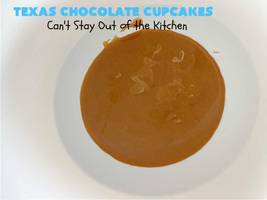 Texas Chocolate Cupcakes | Can't Stay Out of the Kitchen | these sensational #chocolate #cupcakes include homemade #caramel frosting to die for! You'll be drooling over every bite. Marvelous for #birthdays, #picnics, #potlucks #BackyardBarbecues, #tailgating parties or #grilling out with friends. #Texas #ChocolateDessert #ChocolateCupcakes #TexasChocolateCupcakes