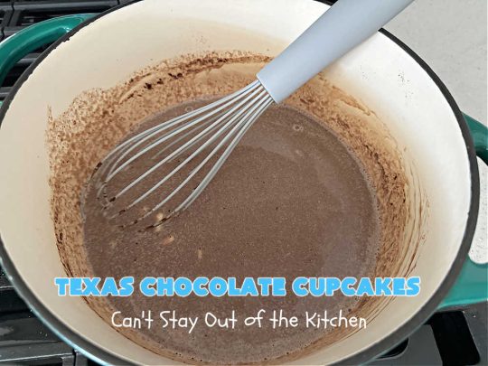 Texas Chocolate Cupcakes | Can't Stay Out of the Kitchen | these sensational #chocolate #cupcakes include homemade #caramel frosting to die for! You'll be drooling over every bite. Marvelous for #birthdays, #picnics, #potlucks #BackyardBarbecues, #tailgating parties or #grilling out with friends. #Texas #ChocolateDessert #ChocolateCupcakes #TexasChocolateCupcakes