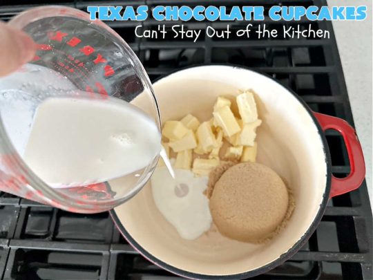 Texas Chocolate Cupcakes | Can't Stay Out of the Kitchen | these sensational #chocolate #cupcakes include homemade #caramel frosting to die for! You'll be drooling over every bite. Marvelous for #birthdays, #picnics, #potlucks #BackyardBarbecues, #tailgating parties or #grilling out with friends. #Texas #ChocolateDessert #ChocolateCupcakes #TexasChocolateCupcakes