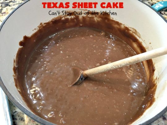 Texas Sheet Cake | Can't Stay Out of the Kitchen | this #ChocolateFudgeCake is divine! It's so chocolaty, so fudgy that you won't want to stop eating it! Perfect #dessert for #tailgating parties, potlucks or #holidays like #Easter or #MothersDay since it makes 48 servings! #cake #chocolate #fudge #walnuts #TexasSheetCake #SheetCake #ChocolateFudgeSheetCake