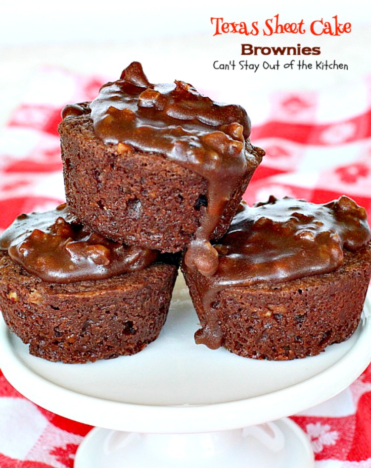 Texas Sheet Cake Brownies | Can't Stay Out of the Kitchen | oh my goodness, these #brownies are so amazing. If you're a #chocolate lover you won't be able to get enough of them! #dessert #tailgating