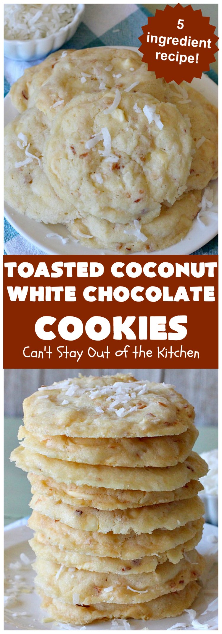 Toasted Coconut White Chocolate Cookies | Can't Stay Out of the Kitchen | these amazing #cookies use only 5 ingredients & start with a #CakeMix. They're perfect for #holiday #baking & a #ChristmasCookieExchange. If you need a quick & easy #dessert for the #Holidays, this is it! #coconut #chocolate #WhiteChocolateChips #ToastedCoconutWhiteChocolateCookies