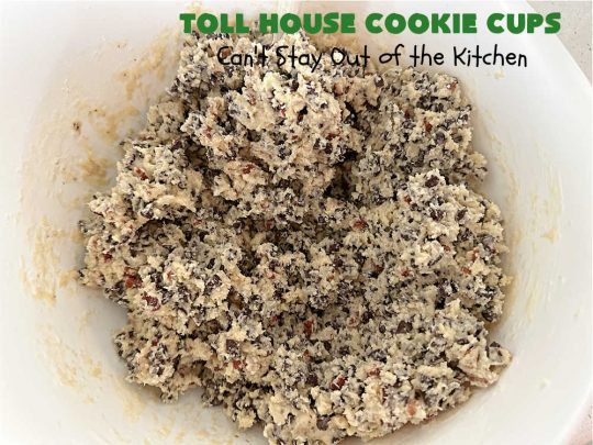 Toll House Cookie Cups | Can't Stay Out of the Kitchen | these dreamy #cookies have that great #TollHouse flavor & they're filled with miniature #ChocolateChips so they're loaded with #chocolate. Terrific for a #ChristmasCookieExchange, #holiday parties, potlucks & #tailgating. #dessert #TollHouseDessert #TollHouseCookieCups