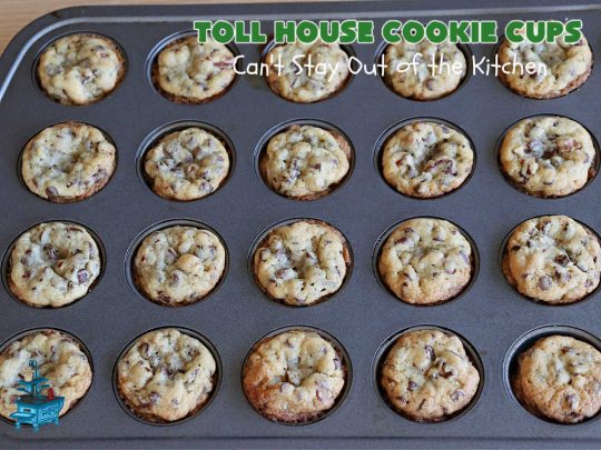 Toll House Cookie Cups | Can't Stay Out of the Kitchen | these dreamy #cookies have that great #TollHouse flavor & they're filled with miniature #ChocolateChips so they're loaded with #chocolate. Terrific for a #ChristmasCookieExchange, #holiday parties, potlucks & #tailgating. #dessert #TollHouseDessert #TollHouseCookieCups